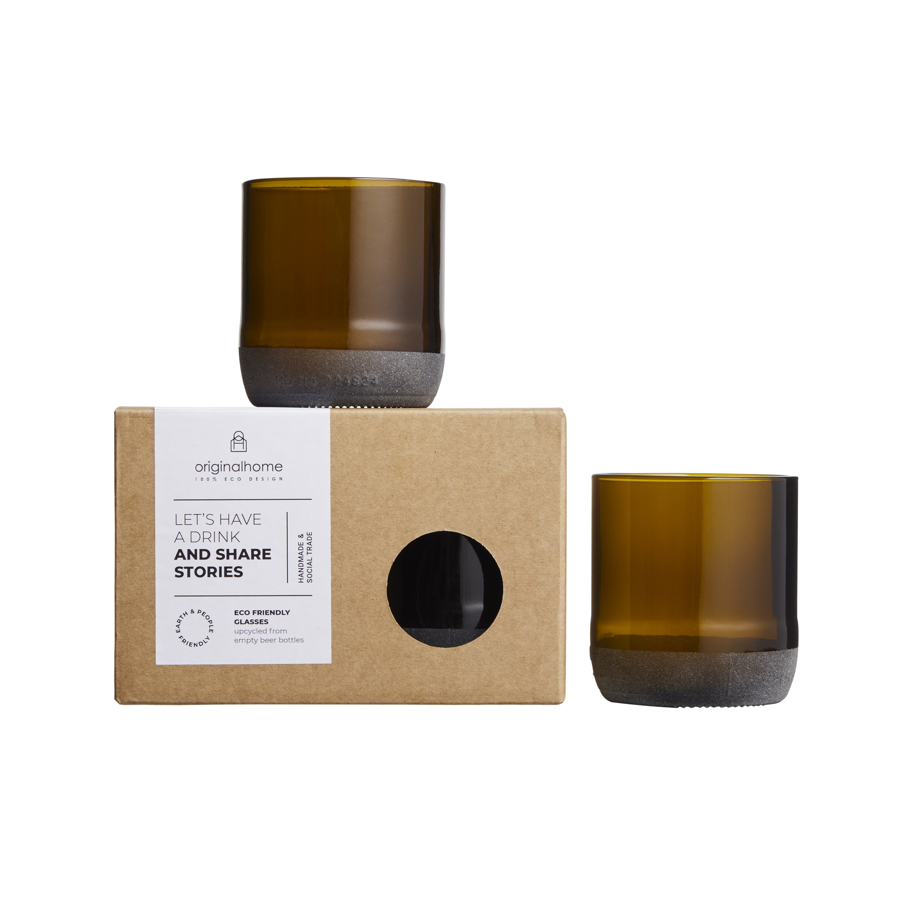 Originalhome Glas van upcyclede bierfles Bruin - S2