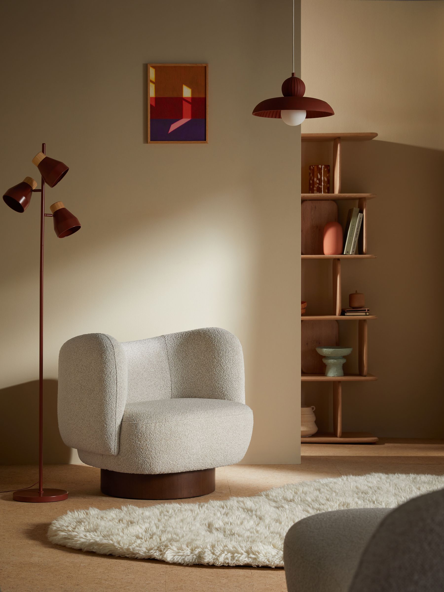 Novara Swivel Accent Chair in Off White Pax Boucle
