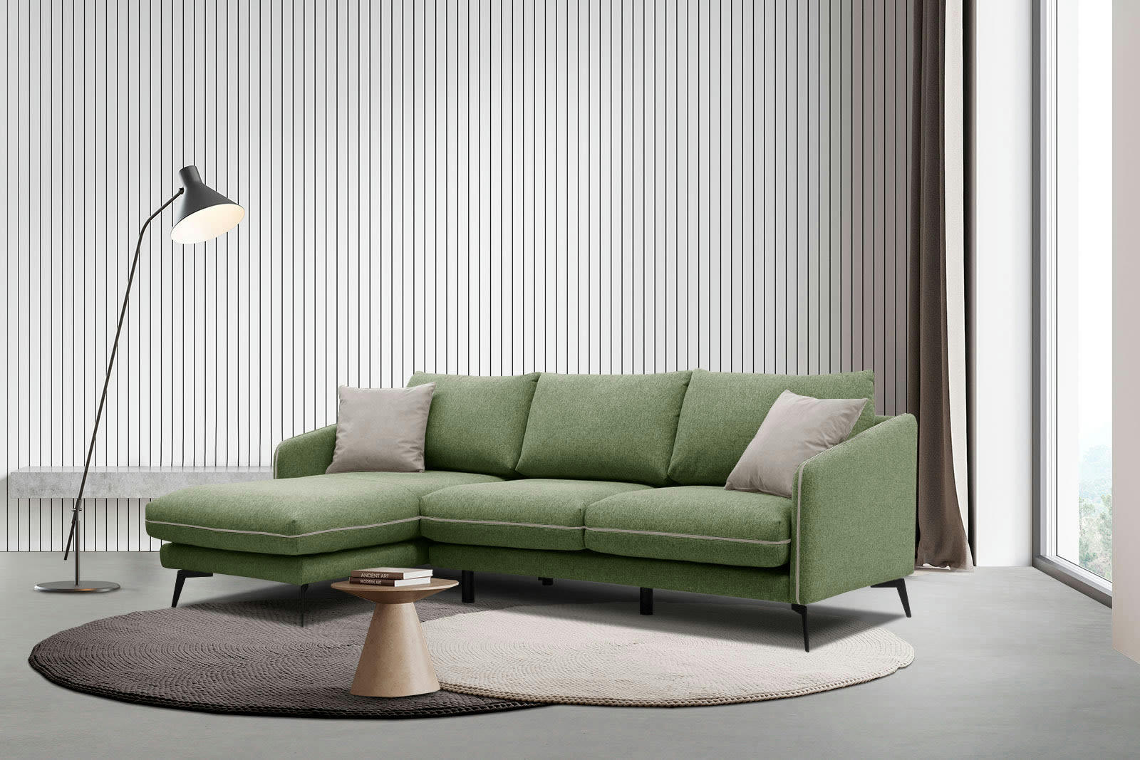 SOGEL - Canapé d'angle gauche 4 places tissu vert