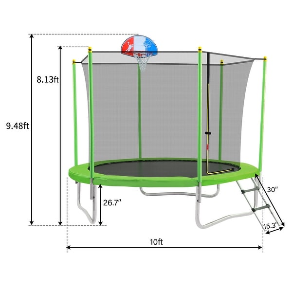 Nestfair 10FT Trampoline with Safety Enclosure Net and Basketball Hoop
