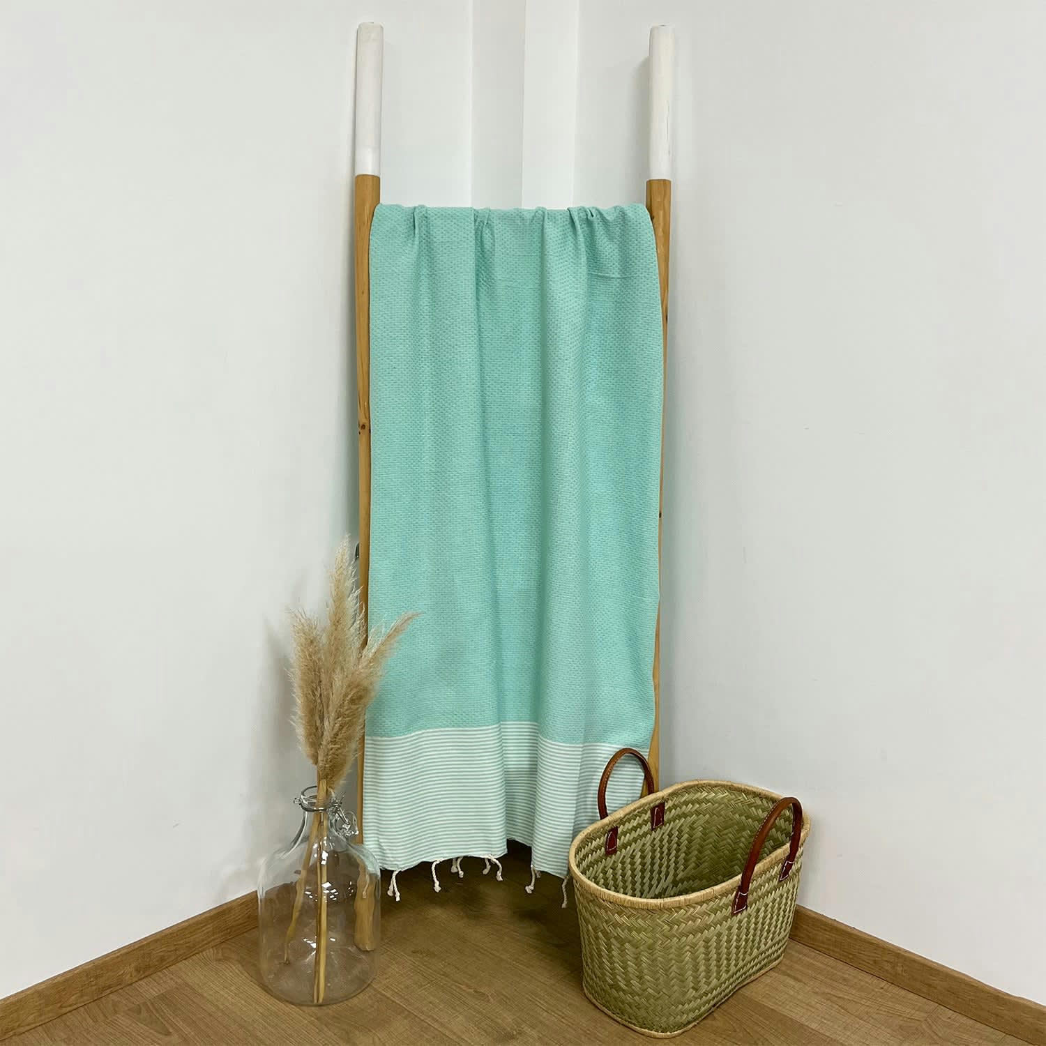 Nid d'abeille - Fouta traditionnelle Mikanda Aqua 200x200