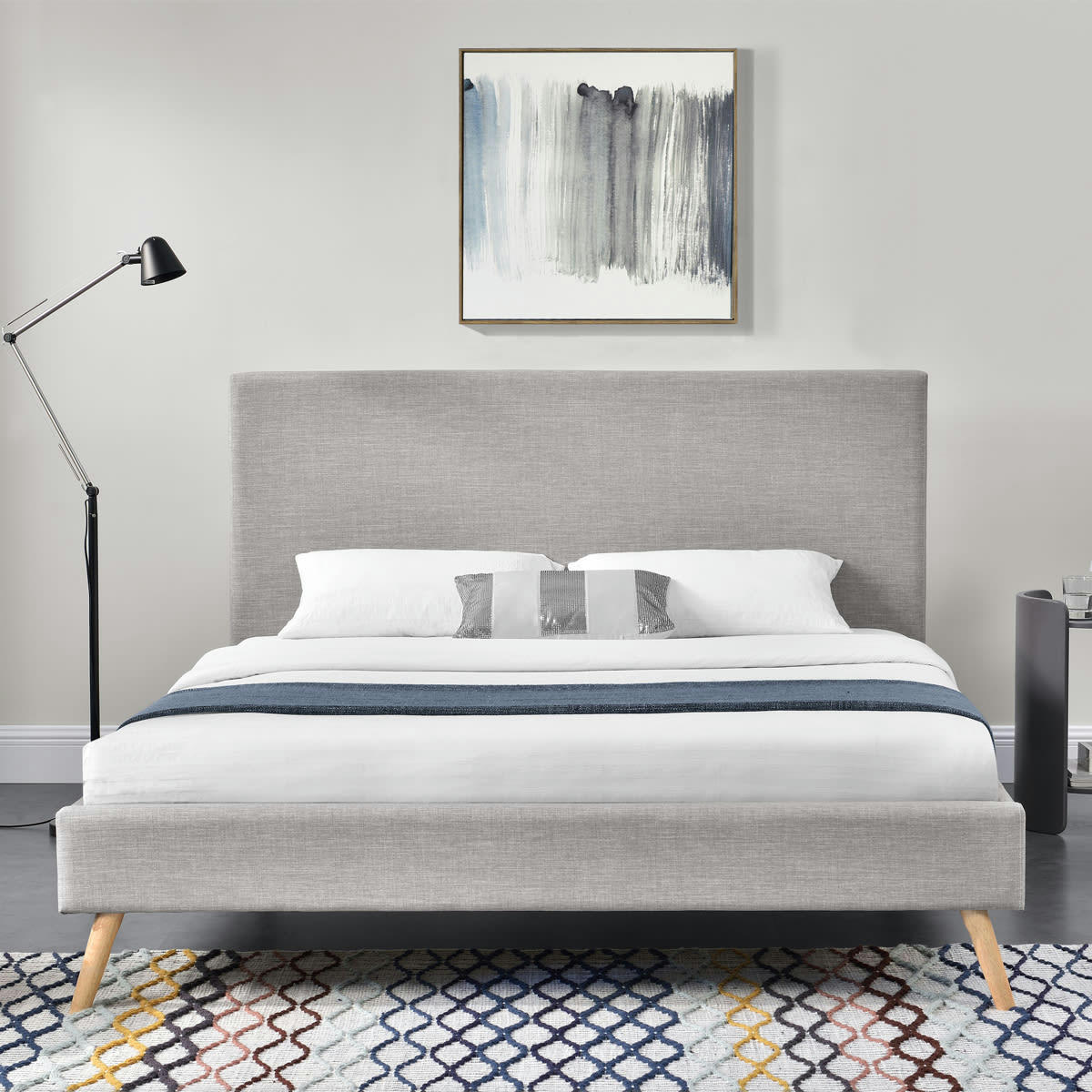 - Lit Scandinave gris-140 x 190 (cm)