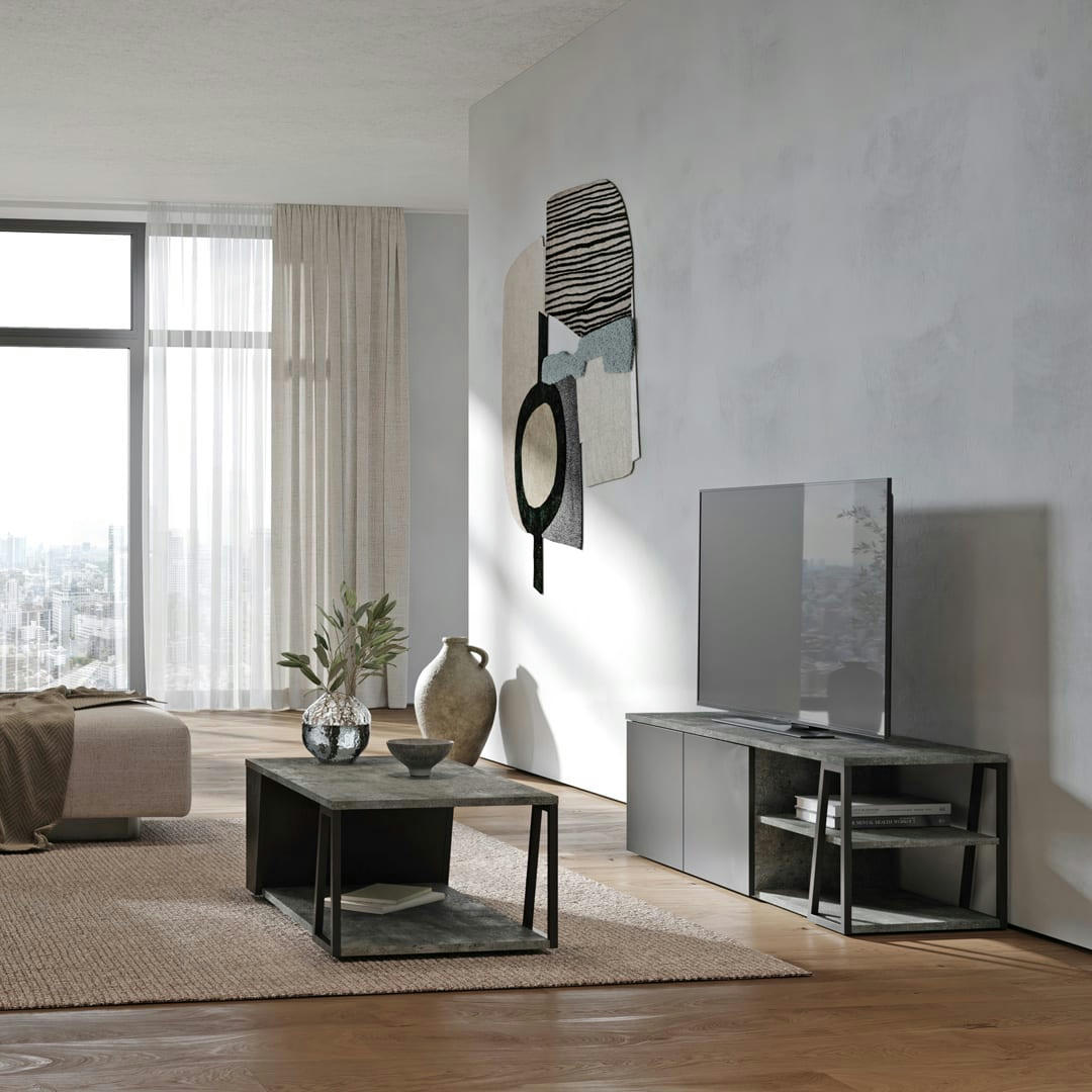 ALBI - Meuble TV  placage béton et noir