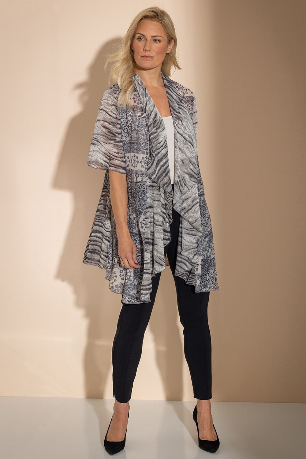 Klass. Printed Drape Front Lightweight Cover Up
