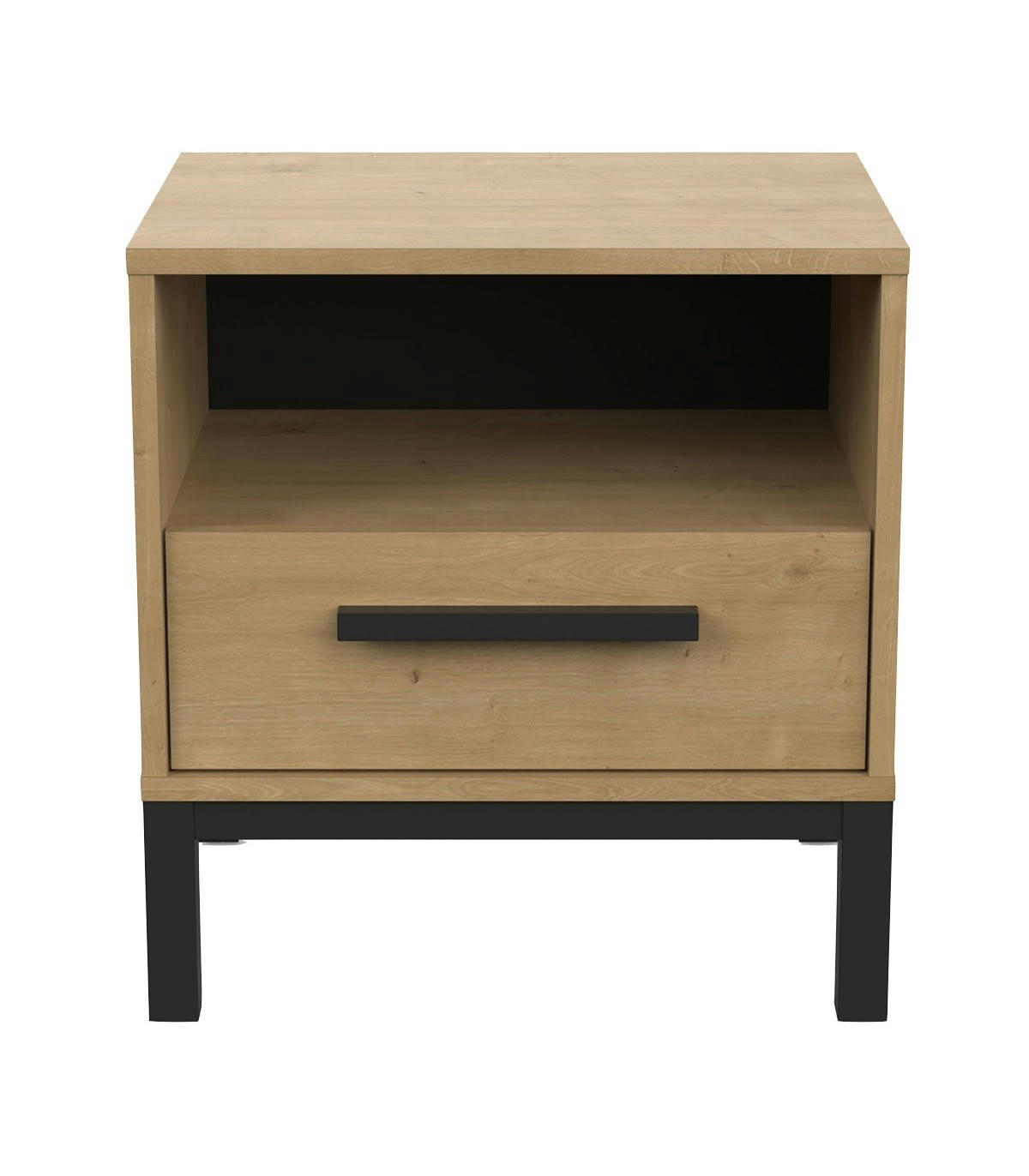 CRAFT - Chevet 1 tiroir et 1 niche décor chêne et noir mat - L44,6 cm