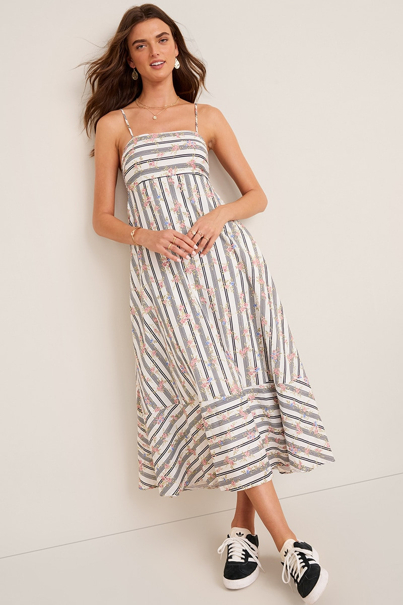 Eva Striped Floral Midi Dress