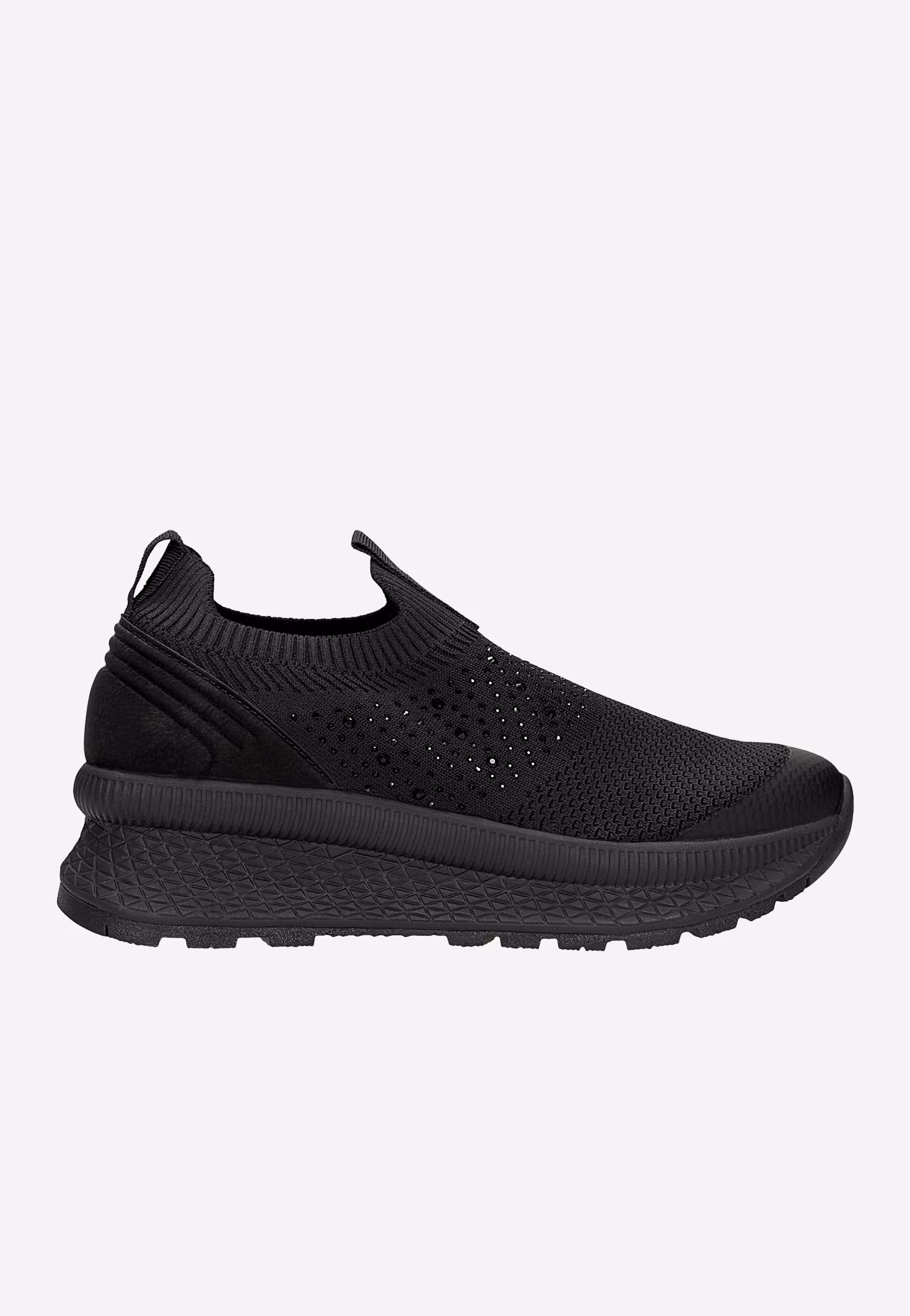 Czarne materiałowe sneakersy RELAKS z kryształkami
