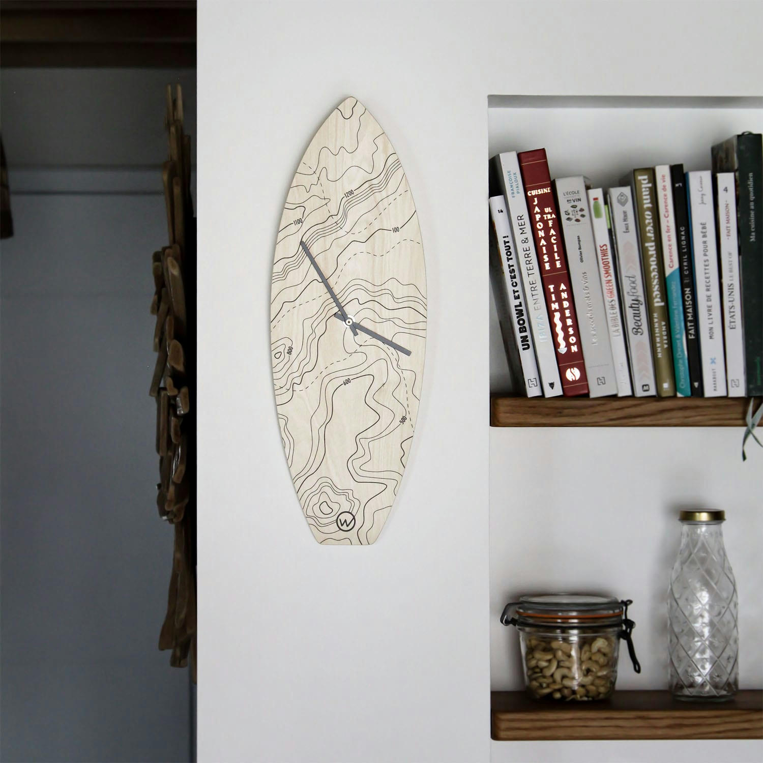 REEF TOPOGRAPHIC - Horloge surf en bois topographique H46,2cm