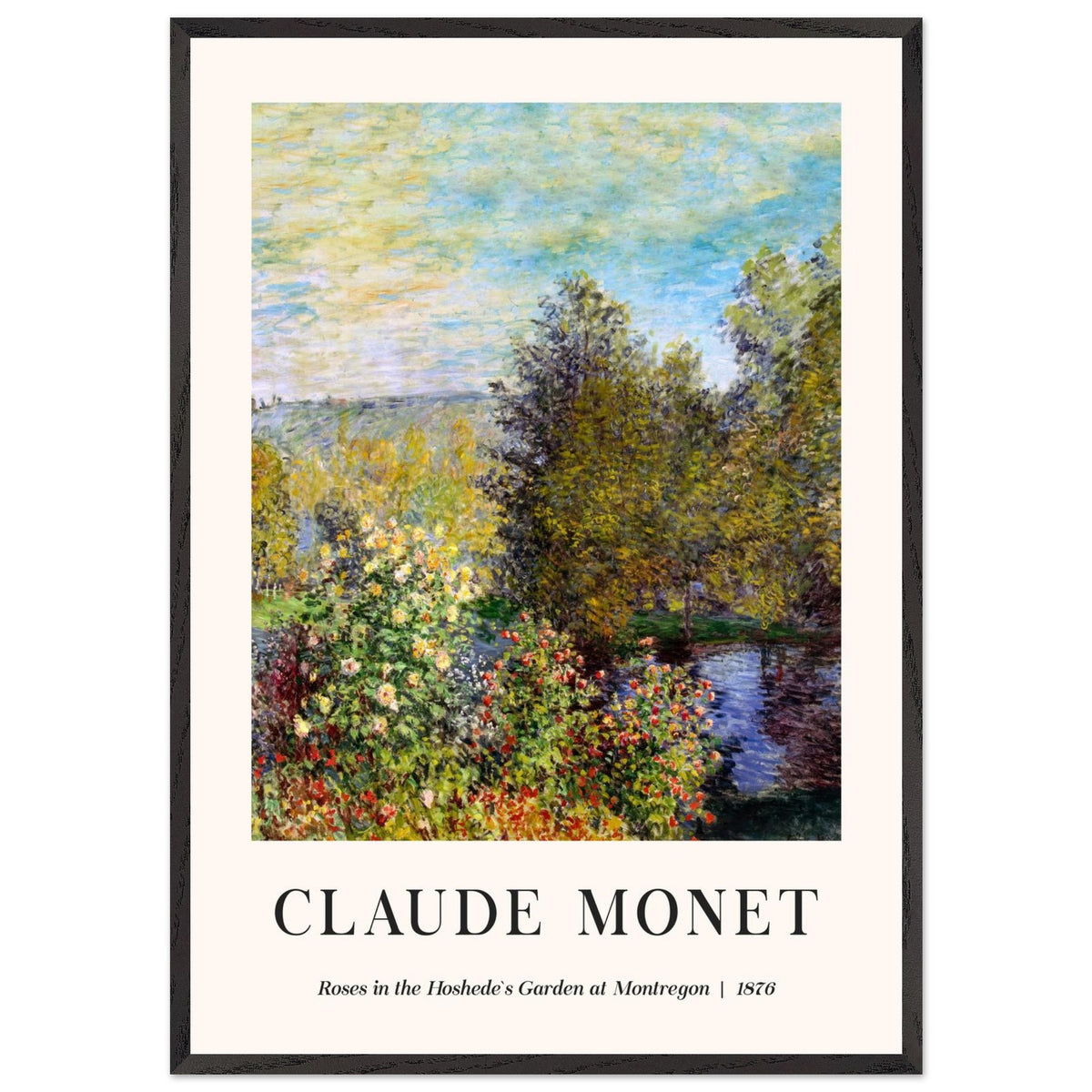 Artfulprints Poster met Lijst Claude Monet - Roses in the hoshede's garden at Montregon  - 70x100 cm - Groen