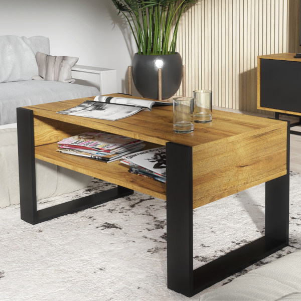 Stolik Kawowy 100cm ONE FURNITURE - Laminat Dębowy & Czarny