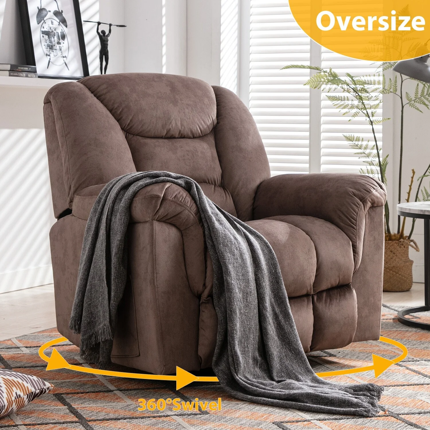 Rocker Recliner Chair Oversized Manual 360° Swivel Recliners for Living Room