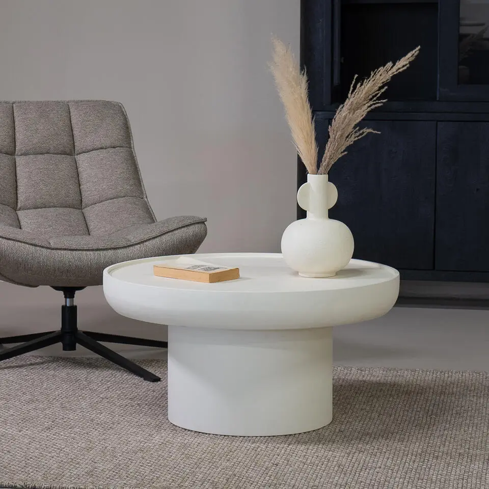 Salontafel Rond 80cm - Beige Beton Cir&eacute; - Japandi - Joyce