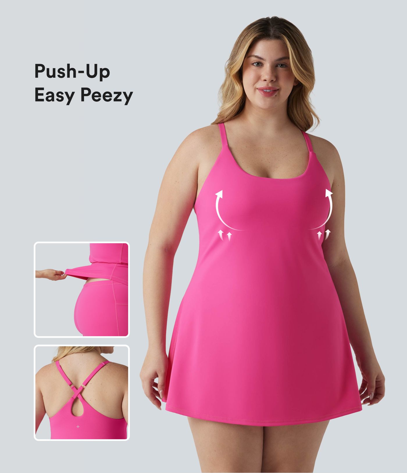 Robe de danse grande taille SoftlyZero™ Plush effet push-up dos nu avec bretelles réglables croisées et brassière intégrée – Édition Easy Peasy