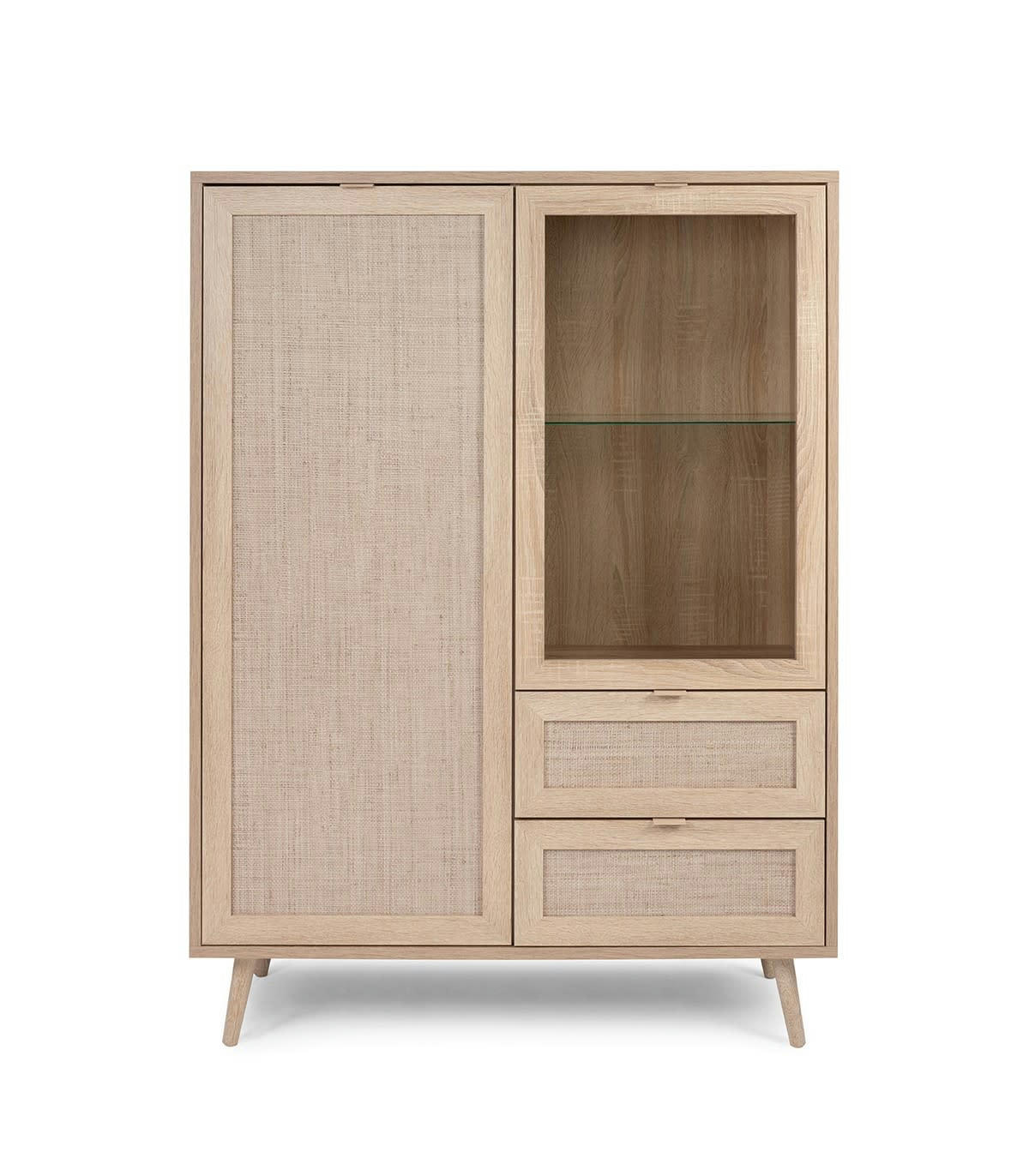 BALI - Vaisselier 2 portes 2 tiroirs L101,5 cm - Impression effet rotin