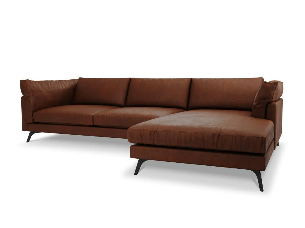 CAMILLE - Canapé d'angle 5 places en cuir cognac