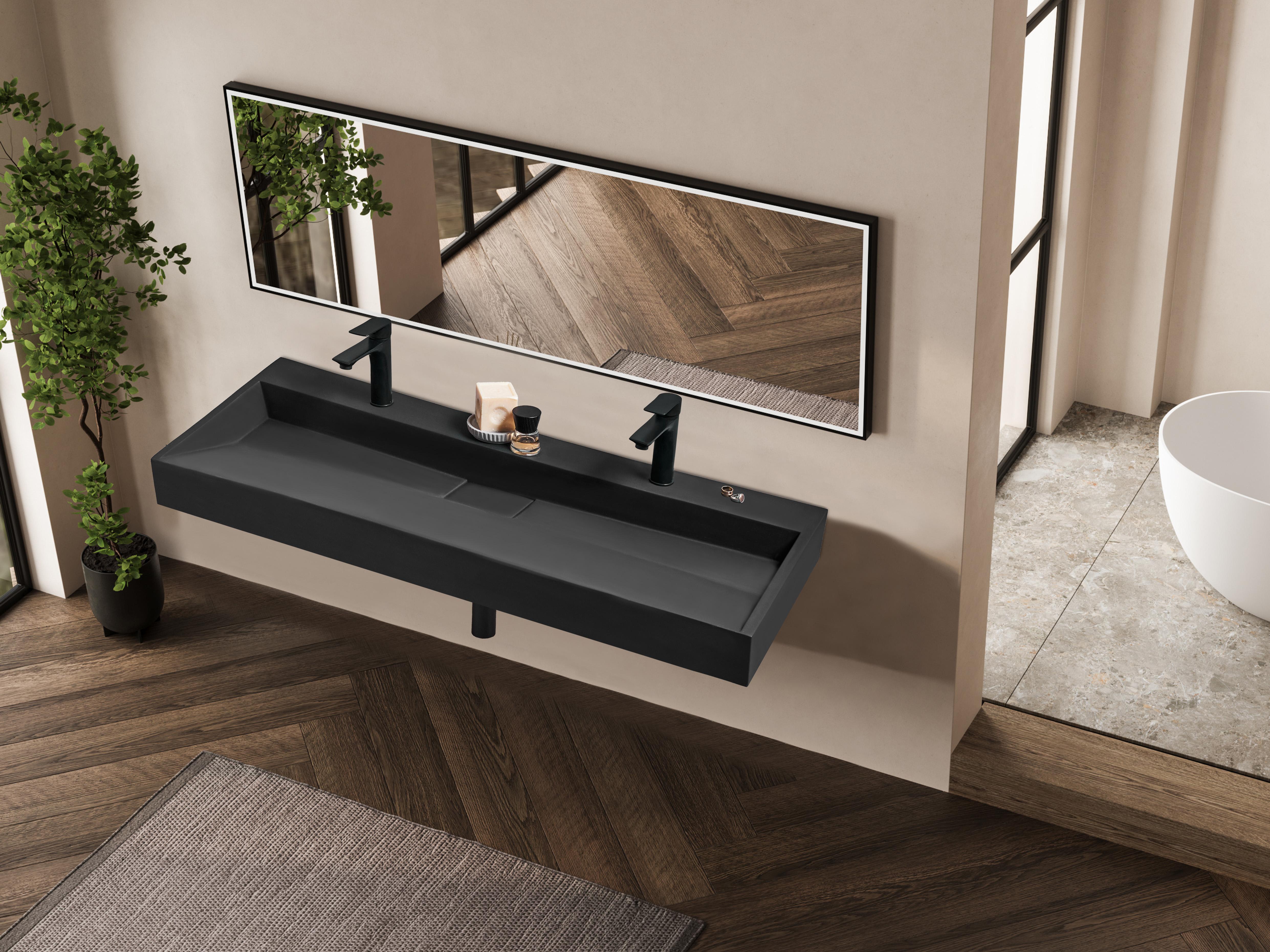 Wall Hung Double Basin QUENKO 1200 x 460 mm Mineral Cast Black