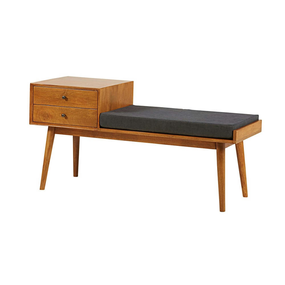 Flynn - Banquette d'entrée vintage 2 tiroirs en manguier L.120cm