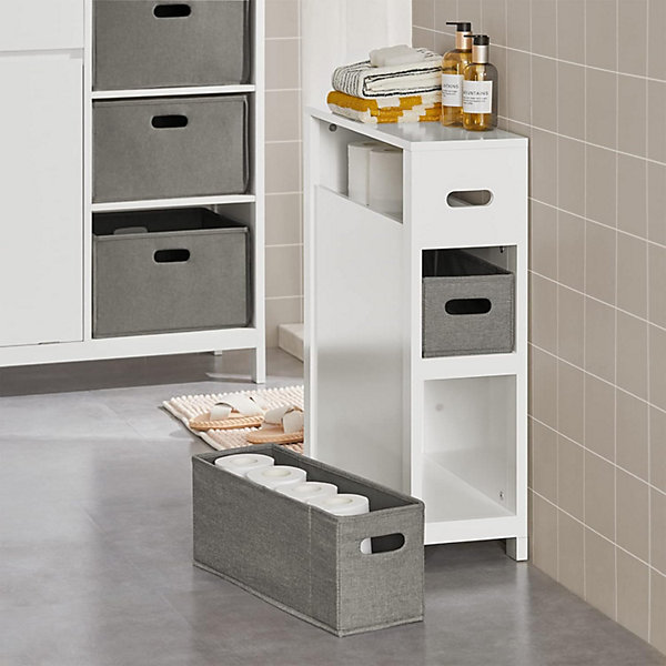 Meuble de Rangement Salle de Bain étroit, avec 2 Paniers Amovibles, BZR83-W, SoBuy