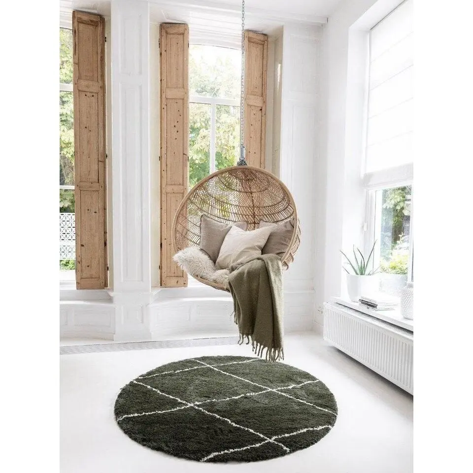 Interieur05 rond berber vloerkleed Nea groen/cream - 160 x 160 cm