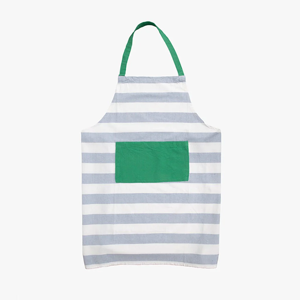 Avental de Algodão Riscas Azul com bolso Verde TÂNGER