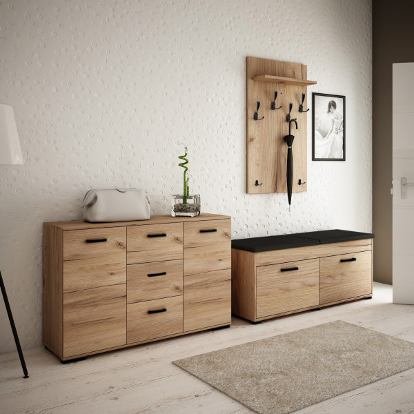 Zestaw Do Przedpokoju 120W2 Dąb Craft Złoty/Czarny/C 220X37X- Cm Eko-Skóra