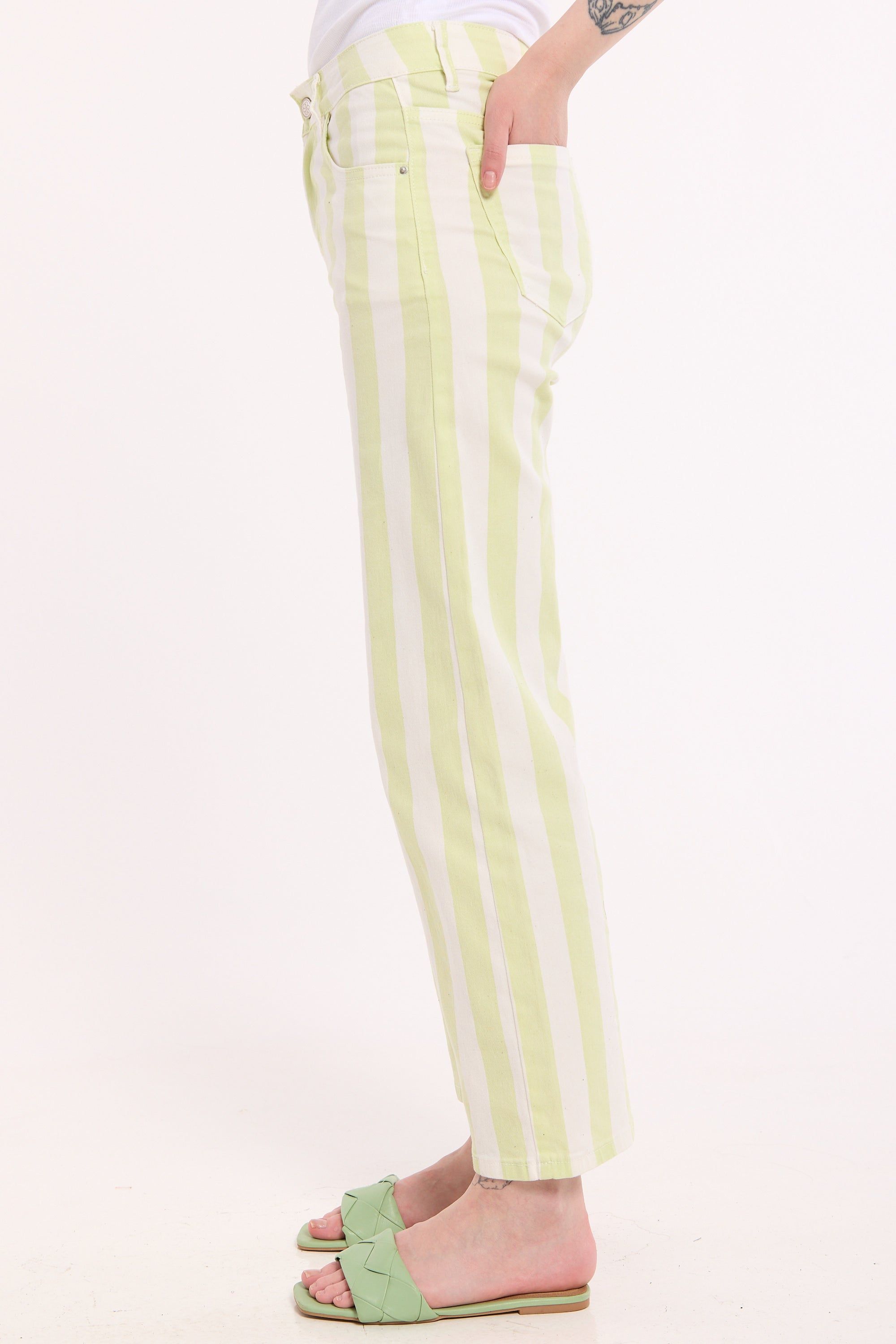 House of Holland Pistachio Stripe Straight Leg Trousers
