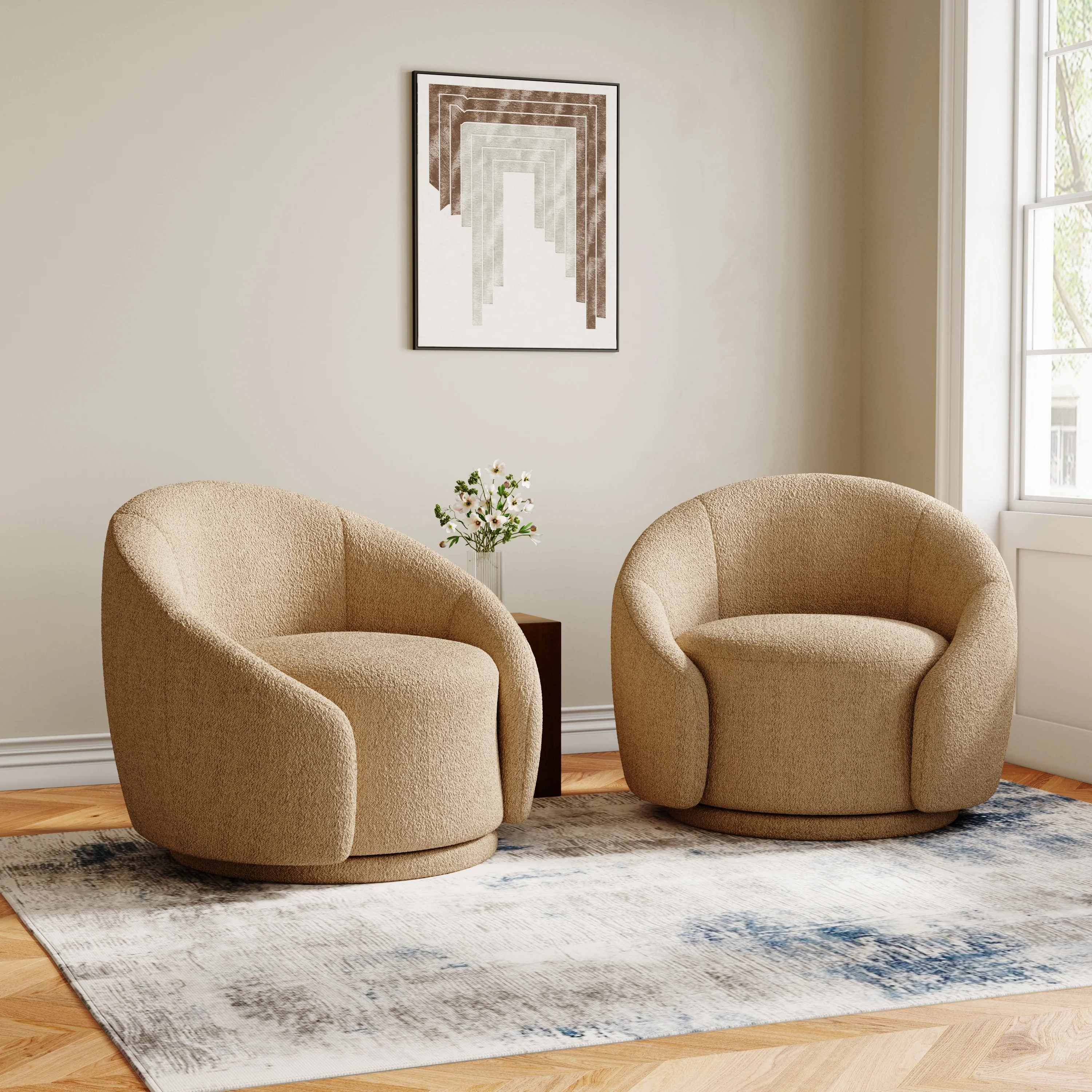 35 Wide Upholstered Swivel Accent Barrel Chairs (Set of 2)