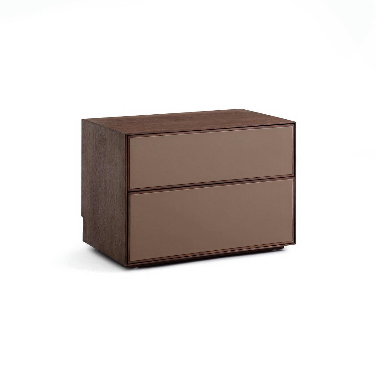 Caisson bas 2 tiroirs, noyer et cuir, Mikube
