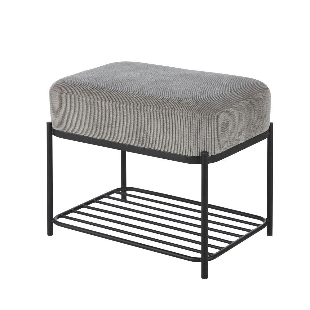 JOSHUA - Banc en métal noir et coussin en velours gris