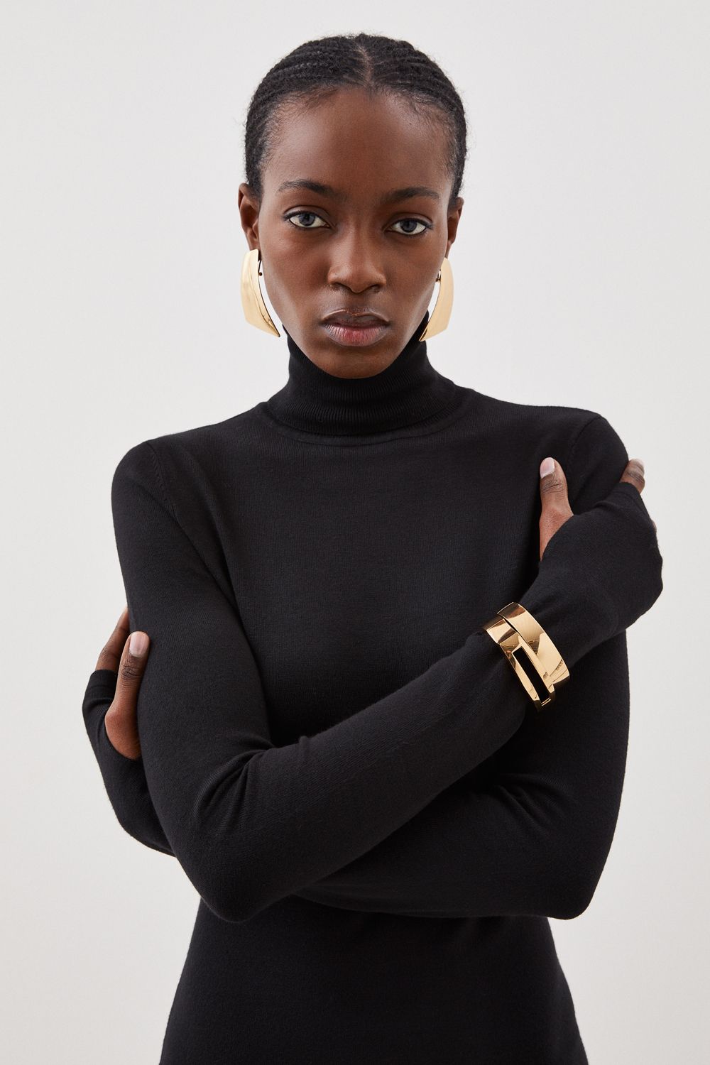 KarenMillen Viscose Blend Roll Neck Thumbhole Cuff Knit Mini Dress