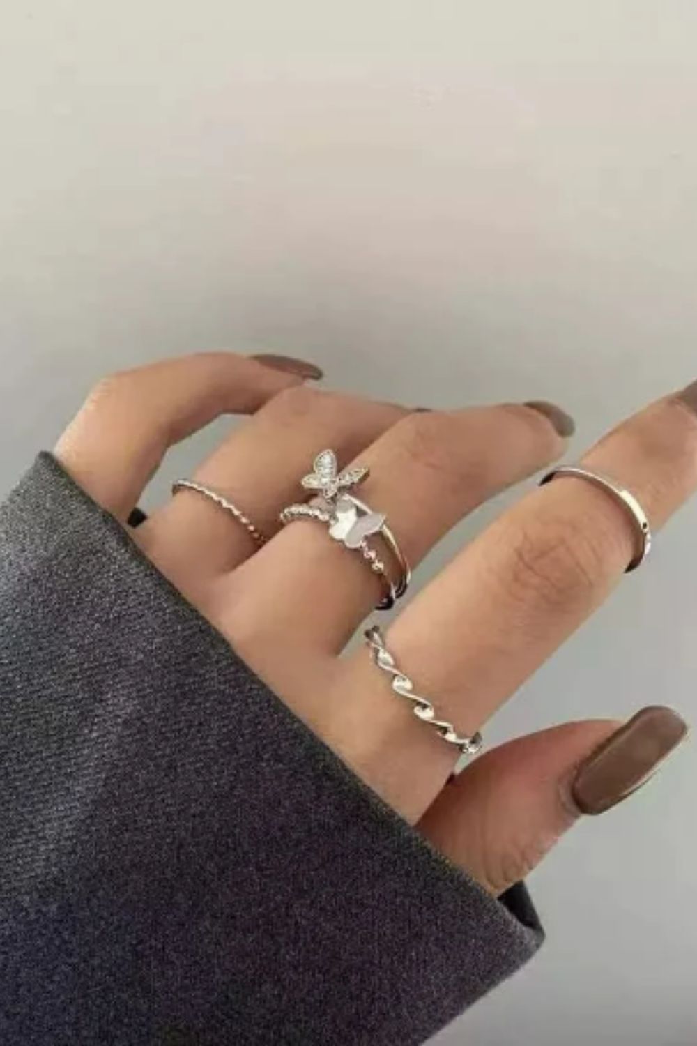 The Colourful Aura 4 Piece Silver Bohemian Butterfly Tribal midi Stackable rings Ring