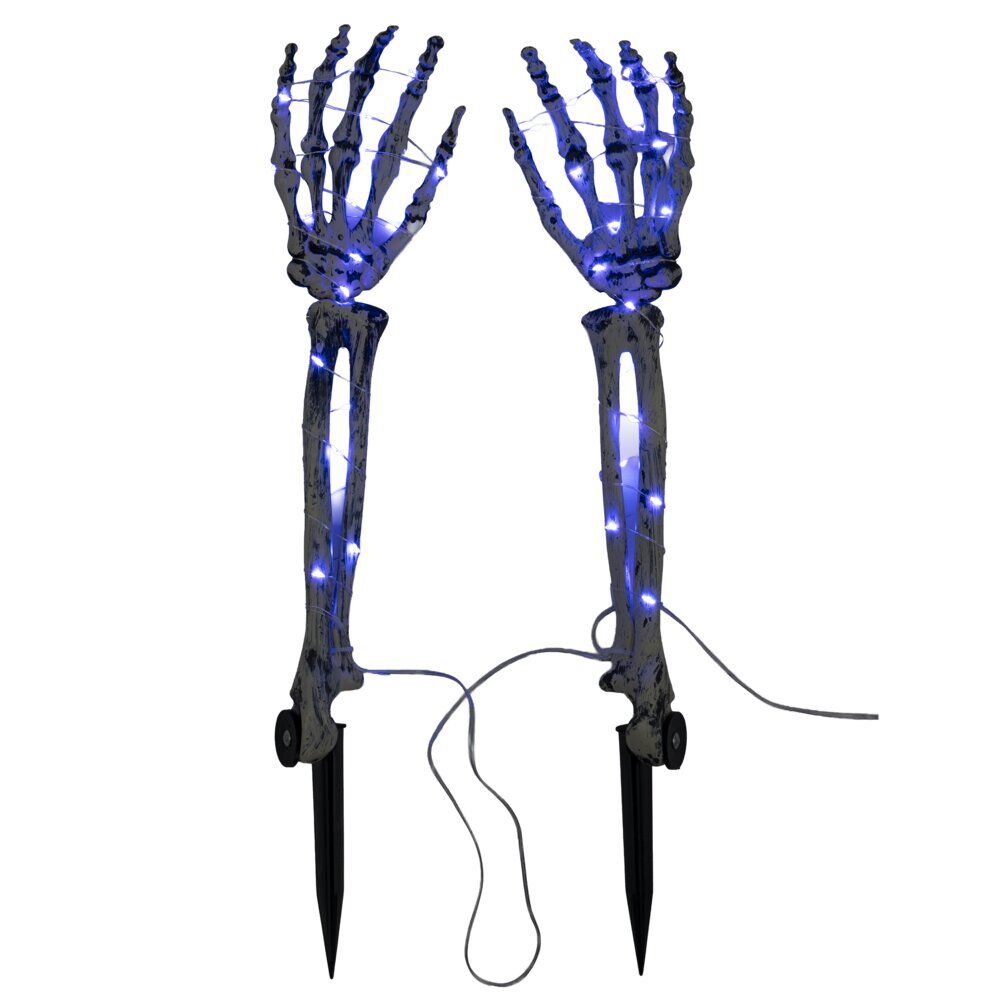 Bras squelette Halloween x2 lumineux à planter plastique violet H36cm
