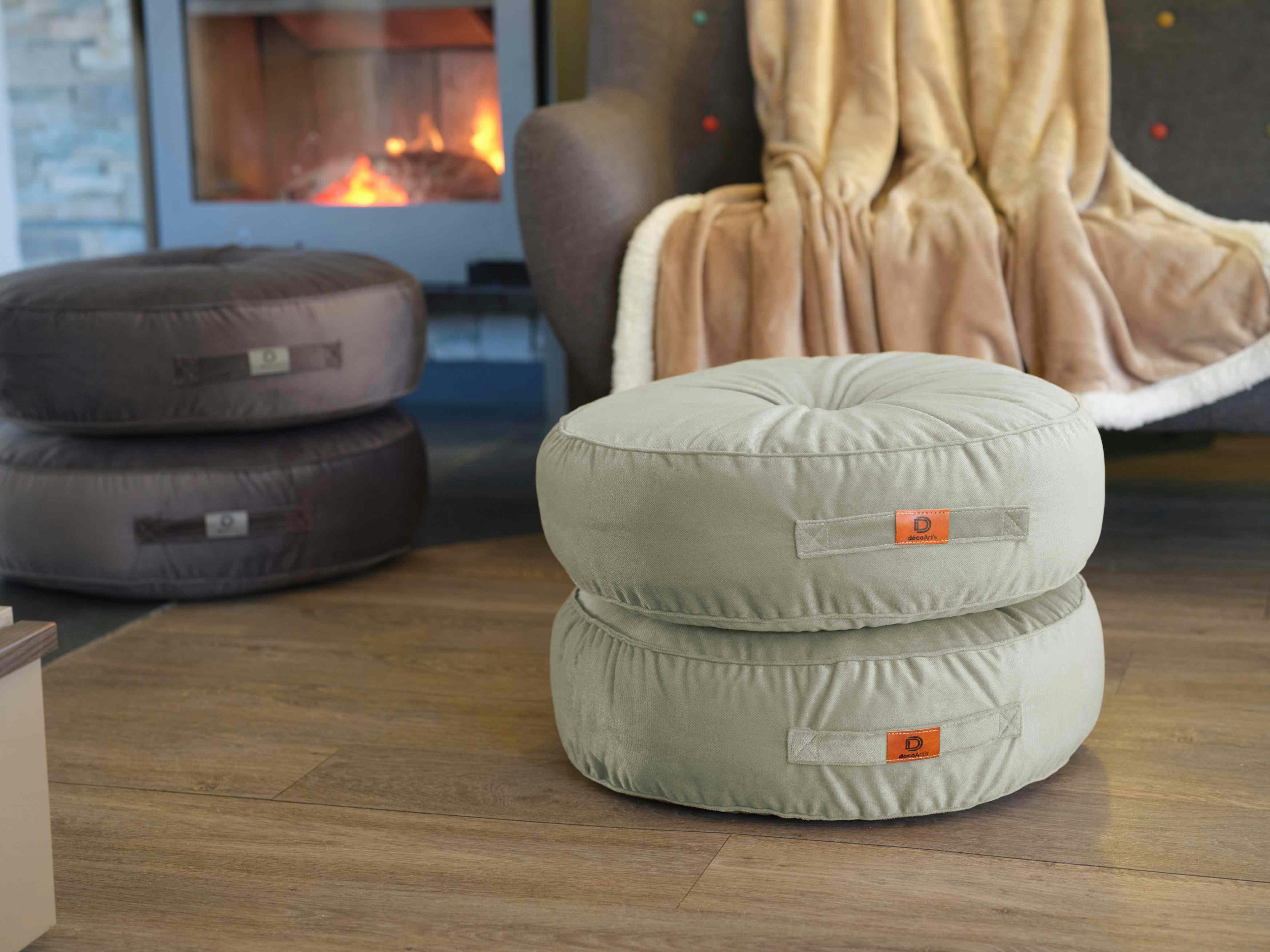 - Pouf en velours diamètre 50 lot de 2 - gris clair