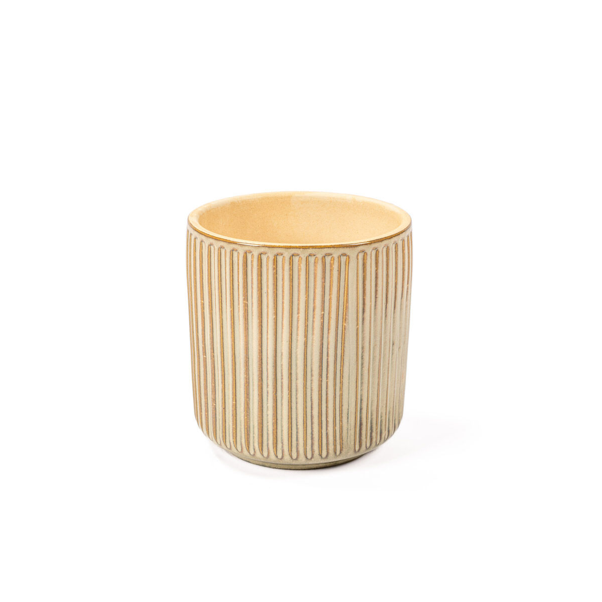 Vaso de cerâmica decoração riscas taupe 15cm