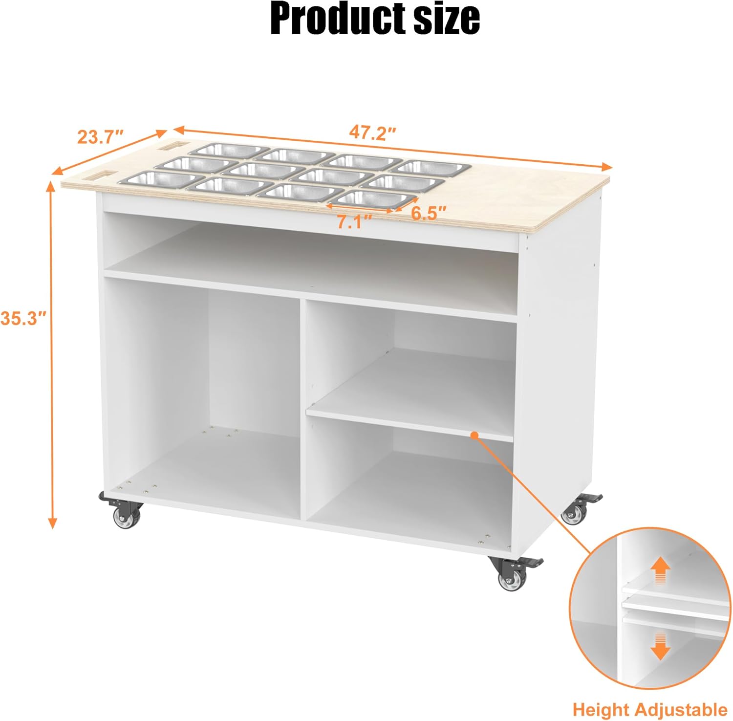 GDLF Charcuterie Cart with Stainless Steel Food Pans, Mobile Pizza Topping & Salad Bar Station, Buffet Serving Table for Home, Party & Catering