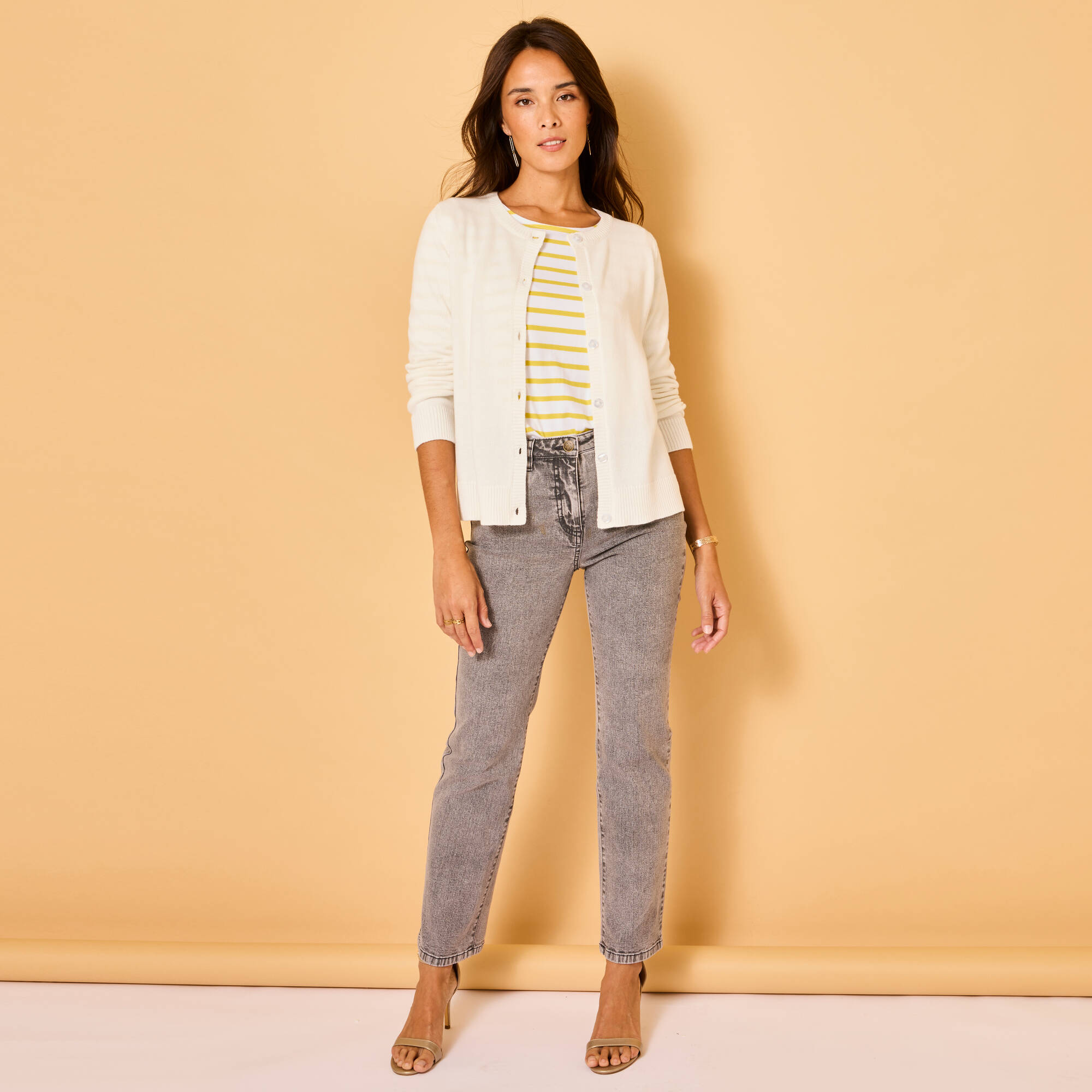 Cardigan boutonné, coton mélangé