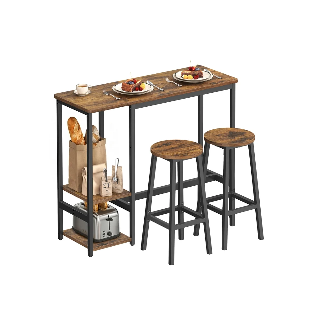 Ensemble table de bar avec chaises et étagères pratiques