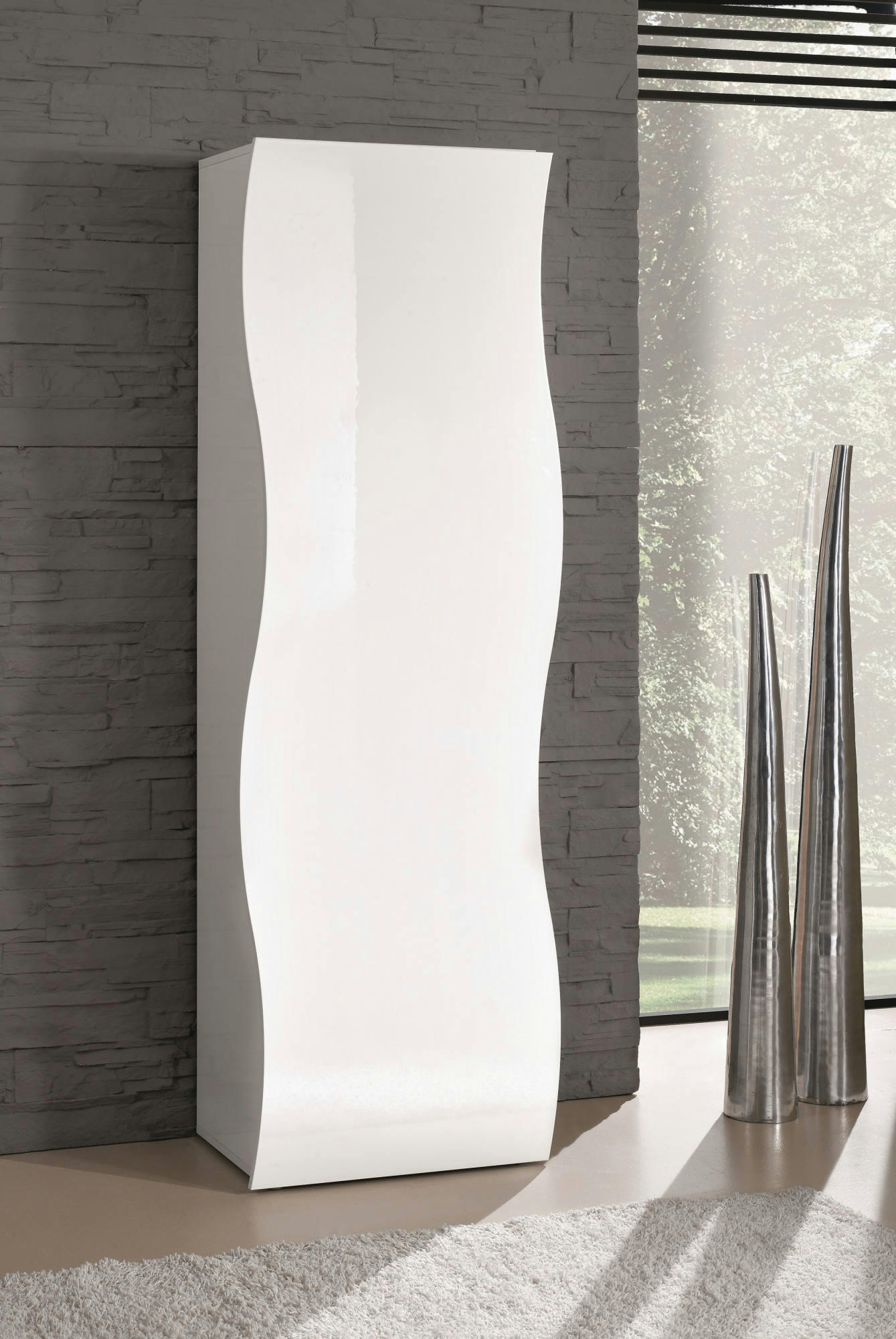 LORENZO - Armoire avec 1 porte effet bois blanc brillant 63x40h187 cm