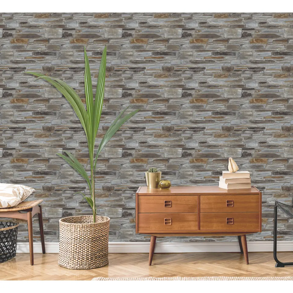Dutch Wallcoverings - Exposure steen bruin/grijs - 0,53x10,05m