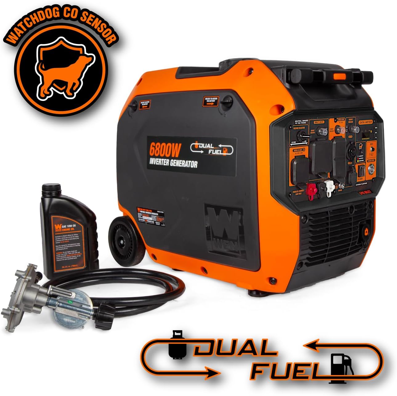 WEN 6800-Watt Dual Fuel RV-Ready Electric Start Portable Inverter Generator with Fuel Shut Off and CO Watchdog for Electric Vehicle Backup (DF680iX)