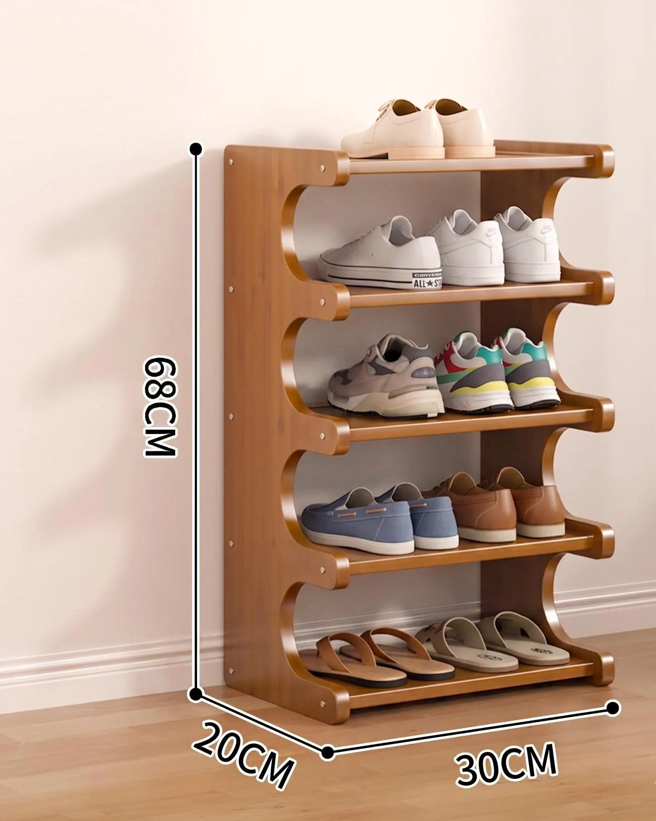 Solid Wood Entryway Shoe Rack, Multi-Tier Shoe Storage Organizer Shelf