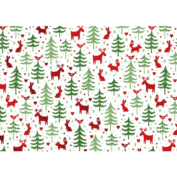 Geschenkpapier Forest Friends, 1,5mx70 cm, rot-grün