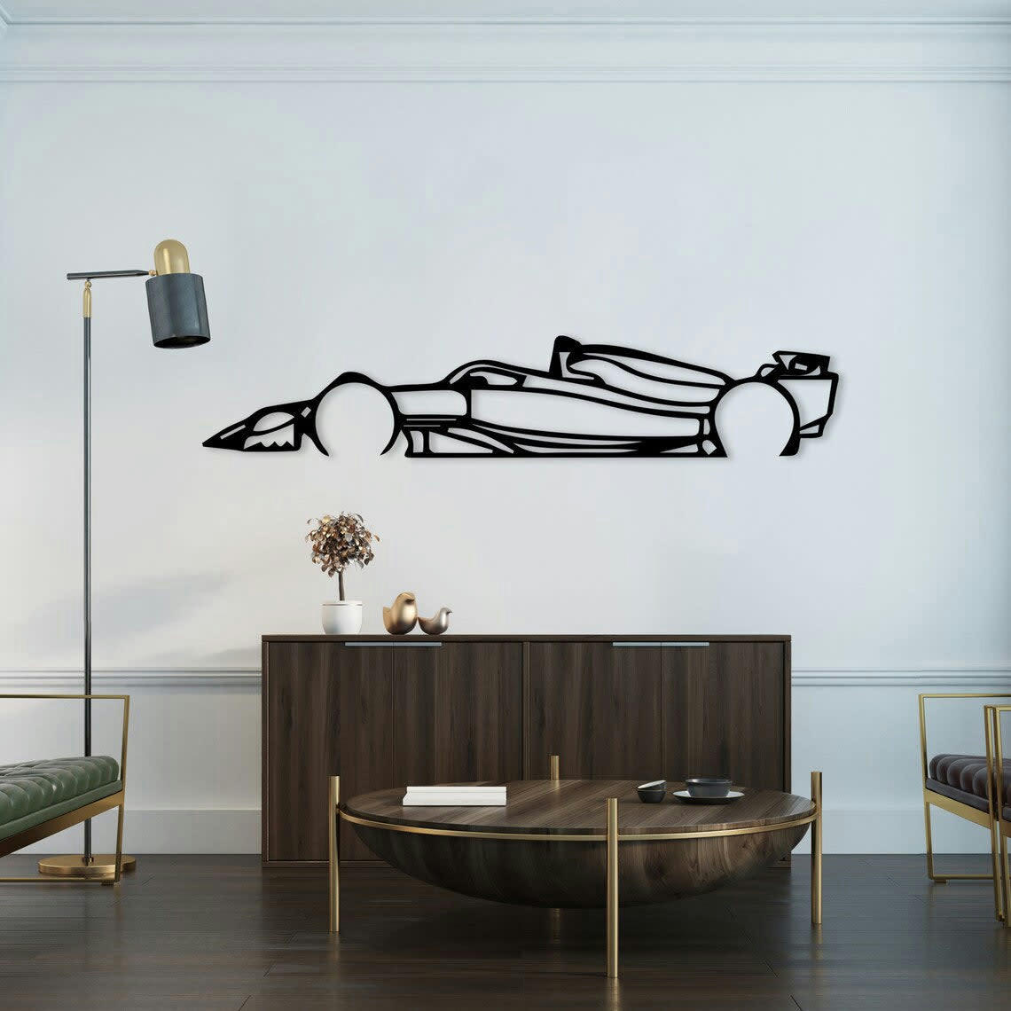 VOITURE - Décoration murale voiture formule 1 en métal noir 120x23 cm