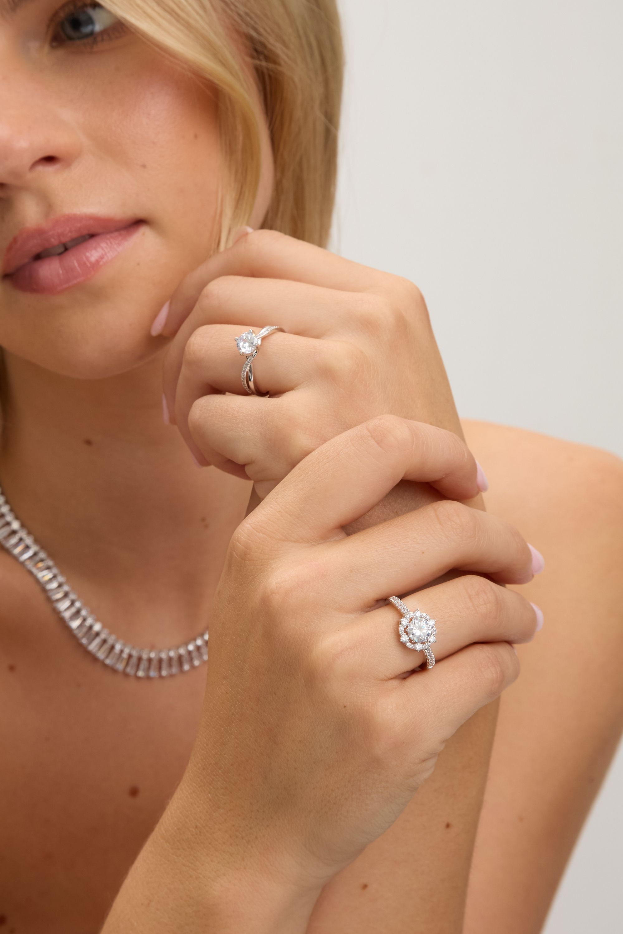 Jon Richard Rhodium Plated Statement Crystal Engagement Ring