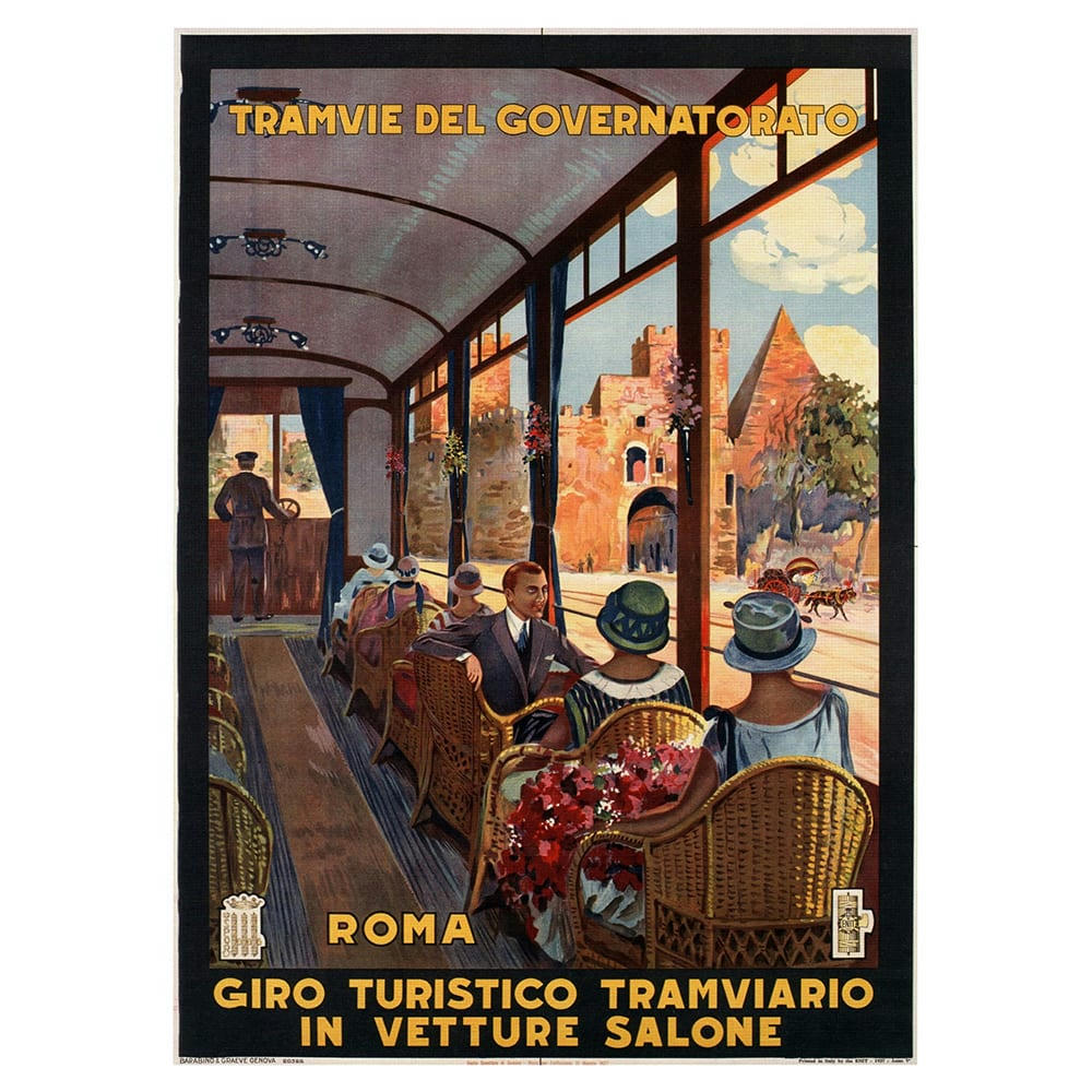 - Affiche touristique vintage Rome Tramways Du Gouvernorat 50x70cm