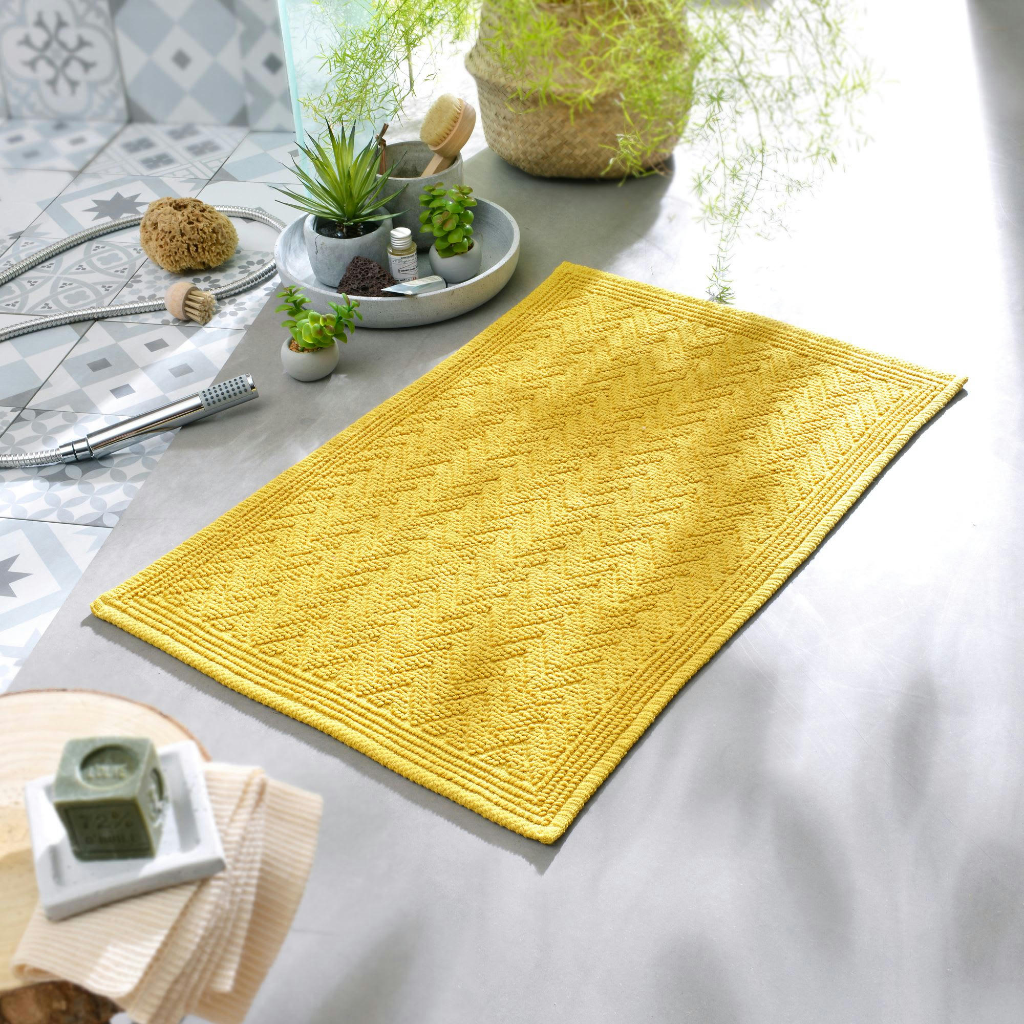 ZIGZAG - Tapis de bain 60x120 jaune en coton