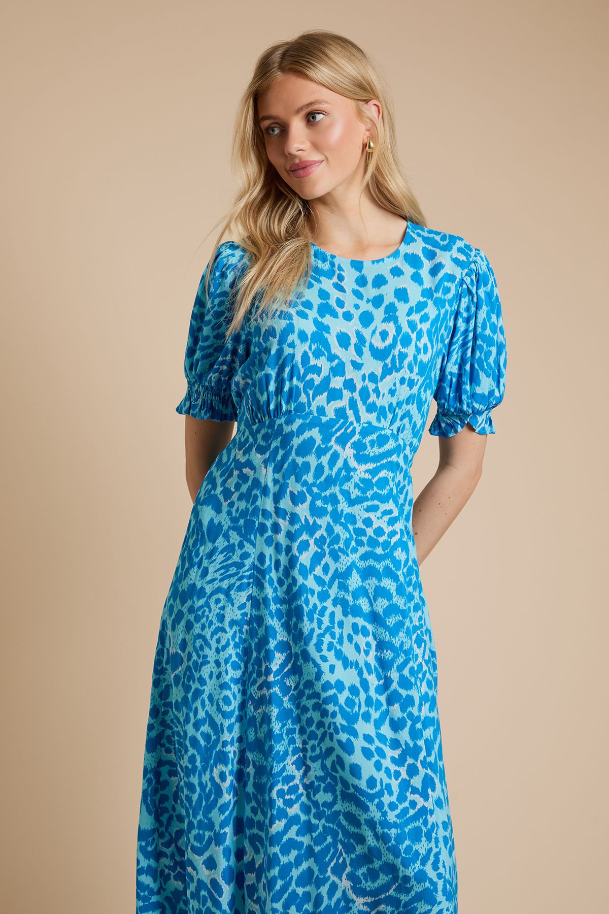 Dorothy Perkins Animal Empire Seam Puff Sleeve Midi Dress