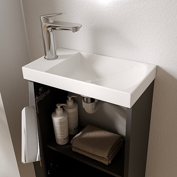 Meuble vasque Anthracite mat strié de salle de bain 40x22x55cm (LxPxH)   vasque céramique, Poignée Chrome - TIM40