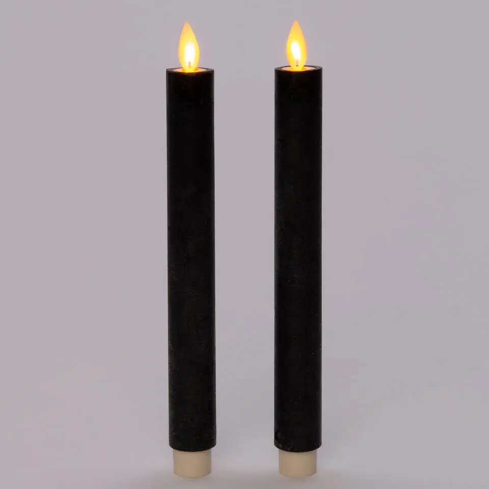 Anna's Collection LED dinerkaarsen - zwart - 2x - 23 cm