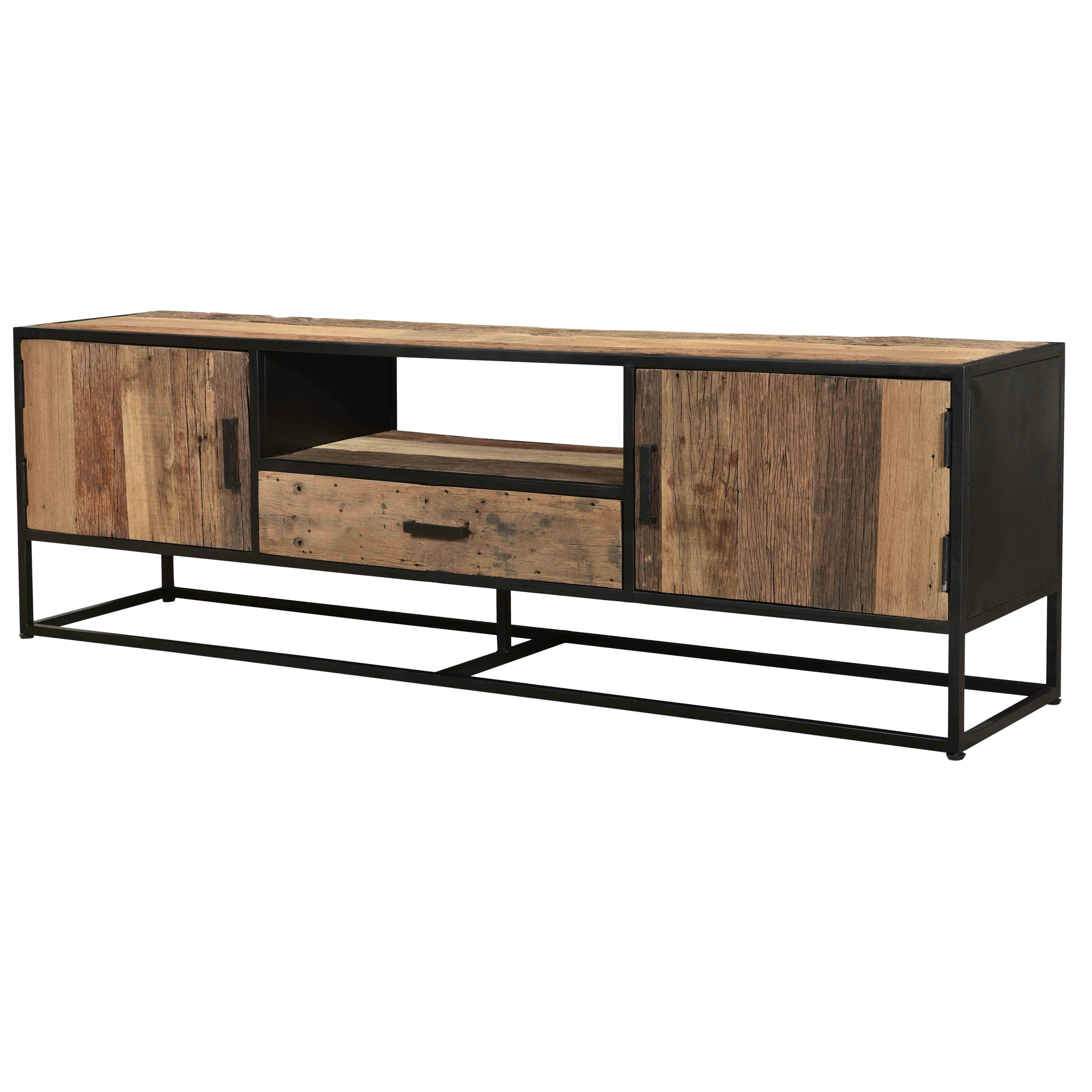 RIVERWOOD - RIVERWOOD-Meuble TV 2 portes 1 troir L180, Bois recyclé et métal noir